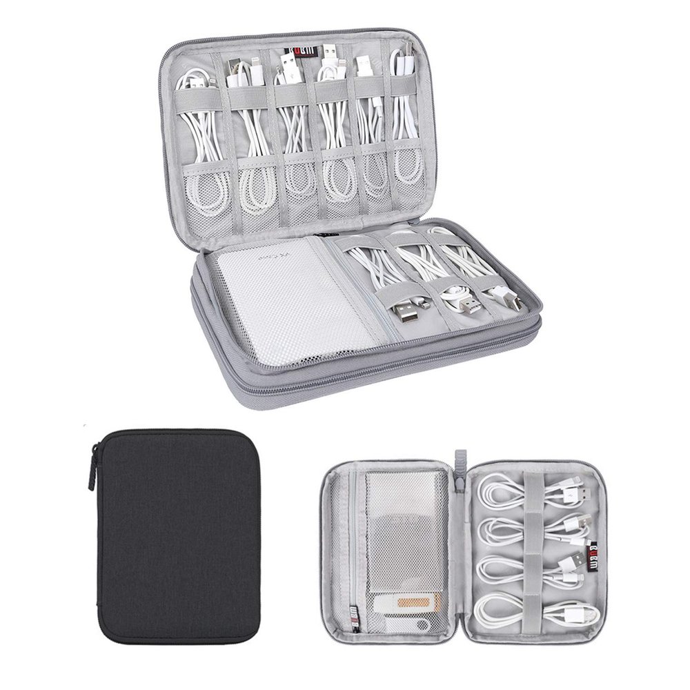 Electronics Organizer, Jelly Comb Electronic Accessories Case Portable Double Layer Cable Storage Bag for Cell Phone, Data Line, Power Bank, USB Flash Drive and More (Black, Single layer/Mini)