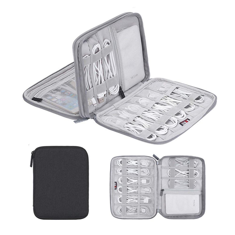 Electronics Organizer, Jelly Comb Electronic Accessories Case Portable Double Layer Cable Storage Bag for Cell Phone, Data Line, Power Bank, USB Flash Drive and More (Black, Double Layer/Small)