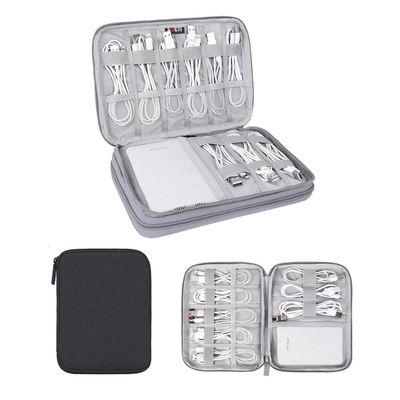 Electronics Organizer, Jelly Comb Electronic Accessories Case Portable Double Layer Cable Storage Bag for Cell Phone, Data Line, Power Bank, USB Flash Drive and More (Black, Single layer/Small)