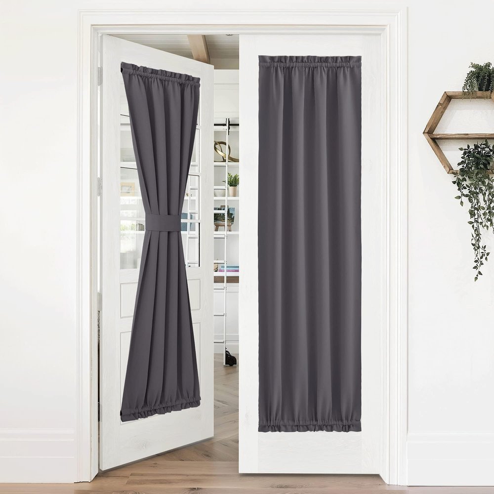 NICETOWN Grey French Door Curtains for Front Back Window Privacy