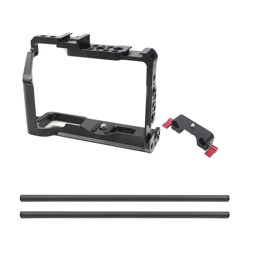 BGNing CNC Camera Cage Rig 15mm Rail Rod Clamp Follow Focus Support Compatible with X-T3 /XT3 /XT2 /X-T2 SLR Photography Stabilizer (with Rail Tubes A)