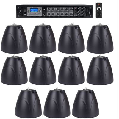 Rockville Bundle: (1) RCS350-6 350 Watt 6 Zone 70v Commercial/Restaurant Amplifier/Bluetooth+(11) PEN-65T Black 6.5" 70V Hanging Pendant Speaker Commercial/Restaurant (12 Item)