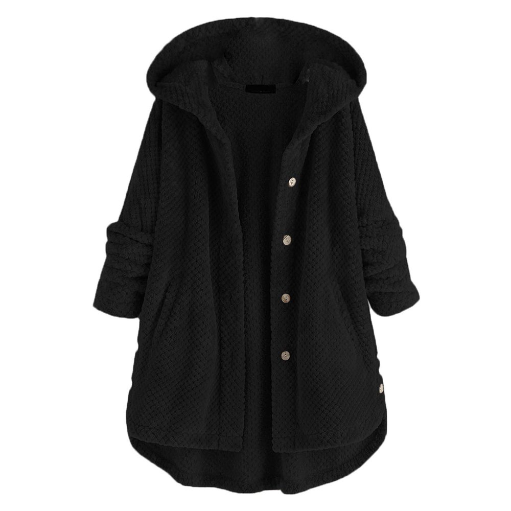 Andongnywell Women's Fashion Long Sleeve Lapel Faux Shearling Coat Jacket Outwear with Pockets Warm Winter (Black,Medium)