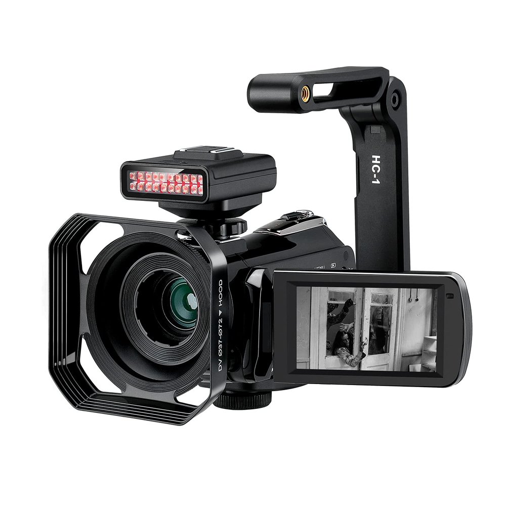 4K Camcorder ORDRO Night Vision Video Camera Vlog Ghost Hunting Camera Camcorder for YouTube 3.1 IPS Touch Screen Camcorder with IR Light Handheld Holder 64G Memory Card and 2 Batteries