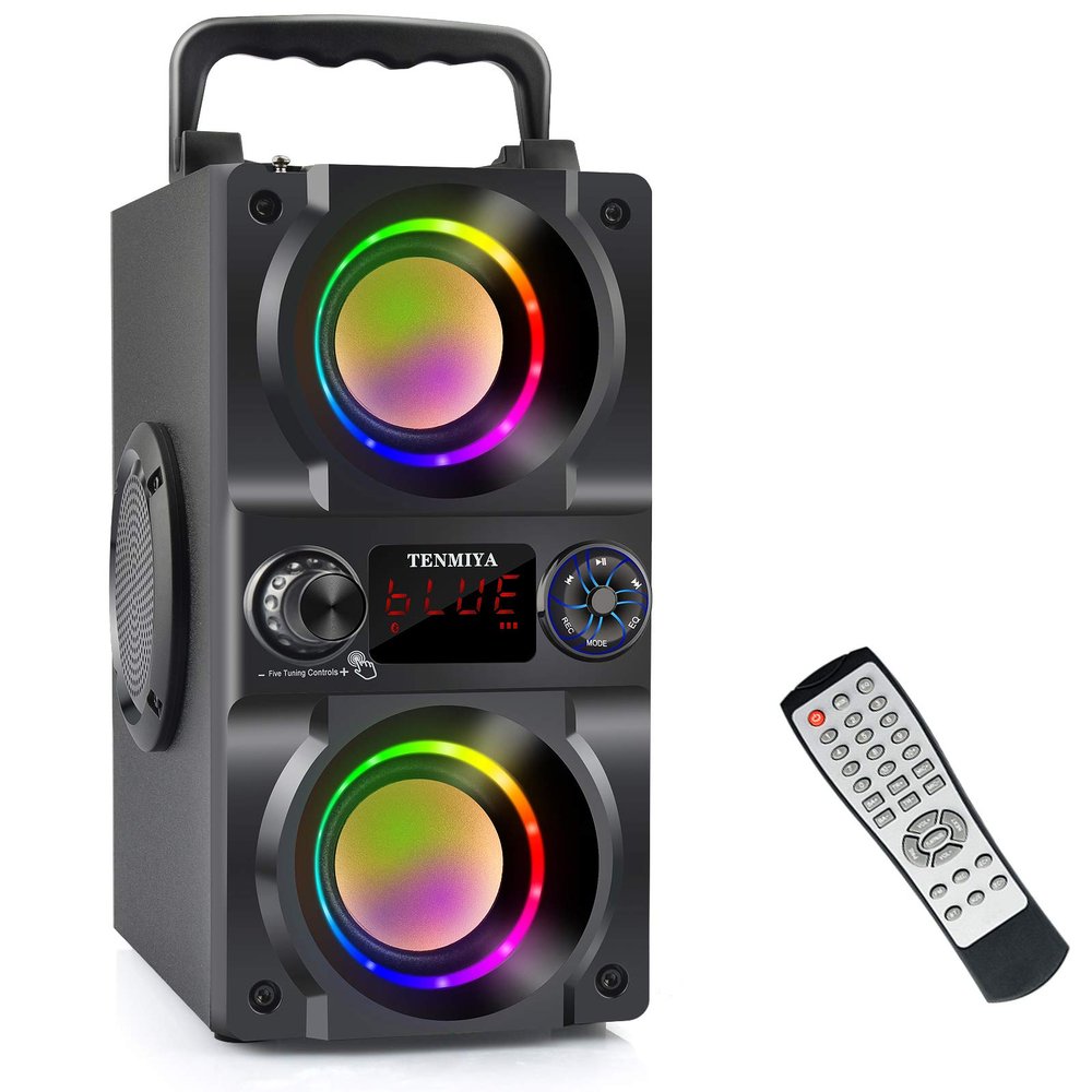 Bluetooth Speaker, 40W (60W Peak) Portable Wireless Speaker with Colorful Lights, Double Subwoofer Heavy Bass, FM Radio, MP3 Player, Bluetooth 5.0, Loud Stereo speakers for Home Outdoor Party Camping
