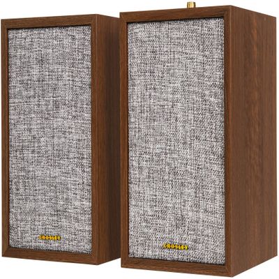 Crosley S200A-WA 4" Active Powered Bluetooth Stereo Speakers with Optical, USB, and Aux Connections, Walnut