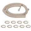 Cablesys Coiled Telephone Handset Cord for Use with PBX Phone Systems, VoIP Telephones - 12 Ft Uncoiled, Rj22, 1.5 Inch Lead on Both Ends, Ivory, 10-Pack