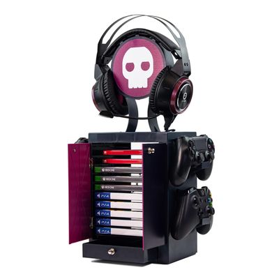 Numskull Official Gaming Accessory Locker & Storage Stand Holds 10 Games/DVDs, 4 Controllers, Headset, and Accessories Durable & Compact Organizer Official Merchandise