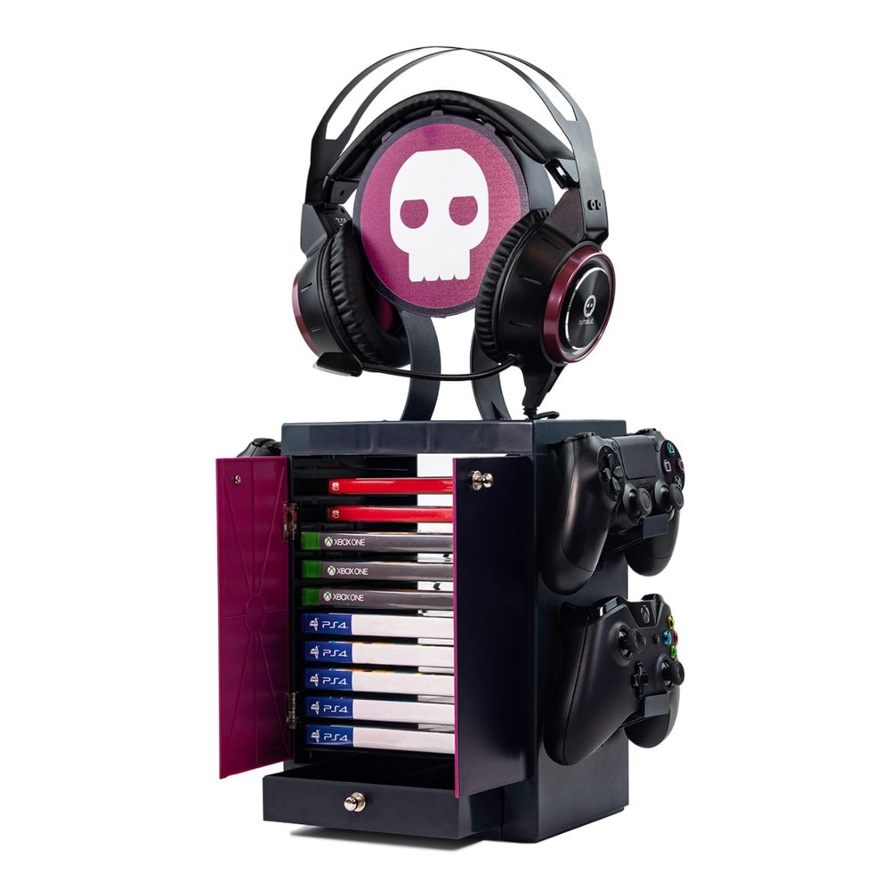 Numskull Official Gaming Accessory Locker & Storage Stand Holds 10 Games/DVDs, 4 Controllers, Headset, and Accessories Durable & Compact Organizer Official Merchandise