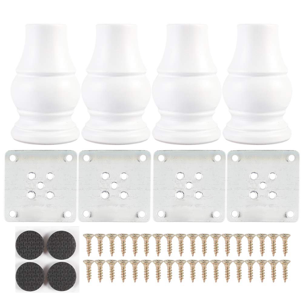 szzijia Wood Colour Walnut Colour White4Pcs 10cm Solid White Furniture Replacement Leg for Sofa, Bed, Coffee Table (White)