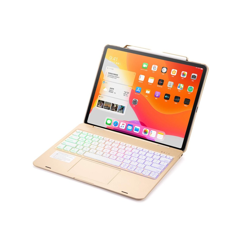 7 Color Backlight Keyboard Case for iPad 10.9 inch4th Gen 2020 with touchpad Built-in Pencil Holder Support Pencil Charging Smart Bluetooth Keyboard Cover for iPadAir4 (iPadAir42020, Gold)