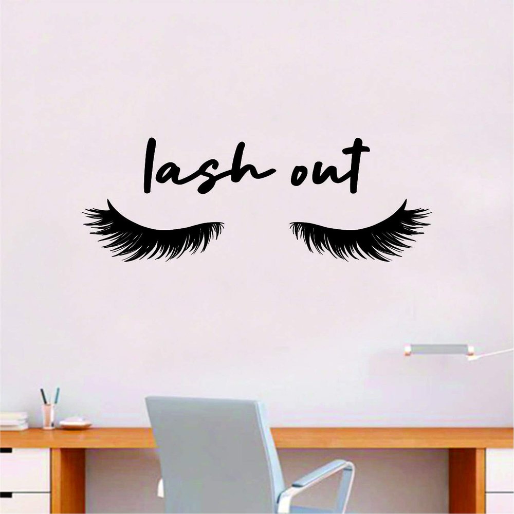 Lash Out V2 Wall Decal Home Decor Sticker Vinyl Art Bedroom Room Quote Teen Girls Daughter Make Up Cosmetics Beauty Salon Eyebrows Eyelashes Eyes Women Beautiful Slay Lipstick Lashes Brows
