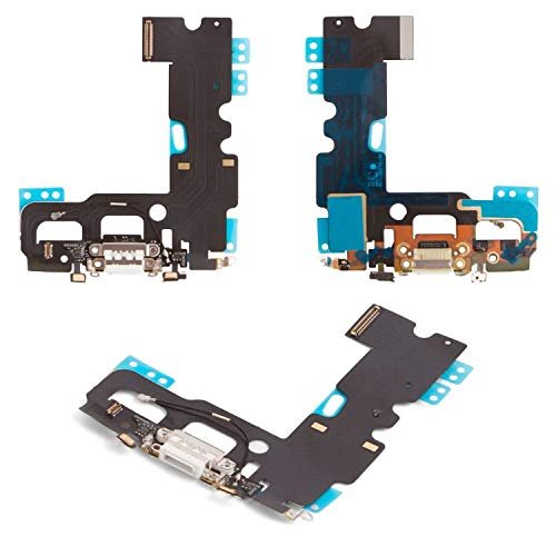 Flex Cable Repair Parts Replacement Compatible with iPhone 7, (Headphone Connector, Charge Connector, White, with Components, HC)