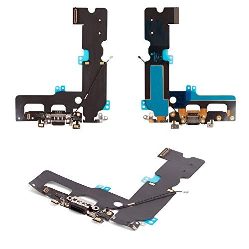 Flex Cable Repair Parts Replacement Compatible with iPhone 7 Plus, (Headphone Connector, Charge Connector, Black, with Components)