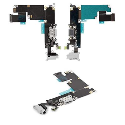 Flex Cable Repair Parts Replacement Compatible with iPhone 6 Plus, (Headphone Connector, Charge Connector, White, with Microphone, with Components)