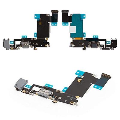 Flex Cable Repair Parts Replacement Compatible with iPhone 6S Plus, (Headphone Connector, Charge Connector, Black, with Microphone, with Components)