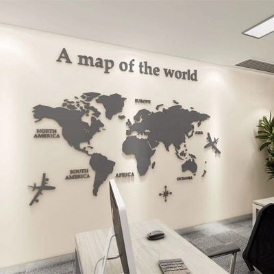 3D WALL Wall-Stickers - DIY World Map Wall Decal Sticker Murals for Living Room & Bedroom (XL.Grey: 230x120cm)