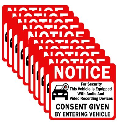 10-Pack Double Sided 3.5"x2.5" - Notice Vehicle is Equipped with Audio and Video Recording Devices Consent by Entering Car Sticker-Vinyl Decal, UV Protected, Waterproof, Indoor&Outdoor Use