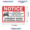 10-Pack Double Sided 3.5"x2.5" - Notice Vehicle is Equipped with Audio and Video Recording Devices Consent by Entering Car Sticker-Vinyl Decal, UV Protected, Waterproof, Indoor&Outdoor Use view 3