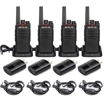 Retevis RT68 Walkie Talkies(4 Pack) with Earpiece(4 Pack), 2 Way Radio Long Range, 1200mAh Battery, Portable Walkie Talkie Rechargeable with USB Charging Base, Earhook 2 Way Radio Earpiece Single Wire