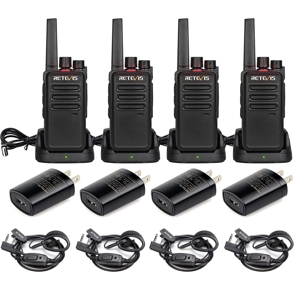 Retevis RT68 Walkie Talkies(4 Pack) with Earpiece(4 Pack), 2 Way Radio Long Range, 1200mAh Battery, Portable Walkie Talkie Rechargeable with USB Charging Base, Earhook 2 Way Radio Earpiece Single Wire