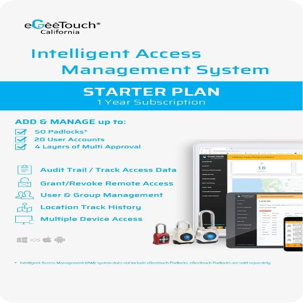 eGeeTouch Intelligent Access Management System to Access & Manage Padlocks & Users, Grant & Revoke Access REMOTELY and Track Access History | 1 Year Subscription (Starter Plan) | 14 Days Free Trial