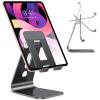 OMOTON Adjustable Tablet Stand for Desk, Upgraded Longer Arms for Greater Stability, T2 Tablet Holder with Hollow Design for Bigger Sized Phones and Tablets Such as iPad Pro/Air/Mini, Black view 1