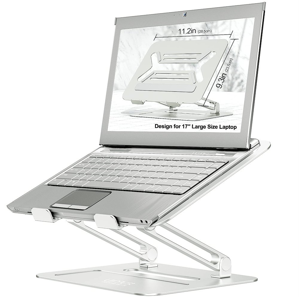 Urmust Adjustable Laptop Stand for Desk Aluminum Computer Stand for Laptop Riser Holder Notebook Stand Compatible with MacBook Air Pro Ultrabook All Laptops 11-17 inch (Silver)