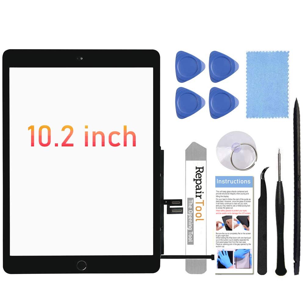 for iPad 7th/8th Generation Screen Replacement Digitizer 10.2"(A2197,A2198,A2200,A2270,A2428,A2429,A2430),for iPad 7/8 Screen Replacement Parts(NO LCD),+Home Button+Pre-Installed+Repair Tools(Black)