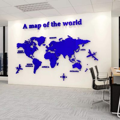 3D Wall Stickers - DIY World Map Wall Decal Sticker Murals - Blue, L: 180x100 cm