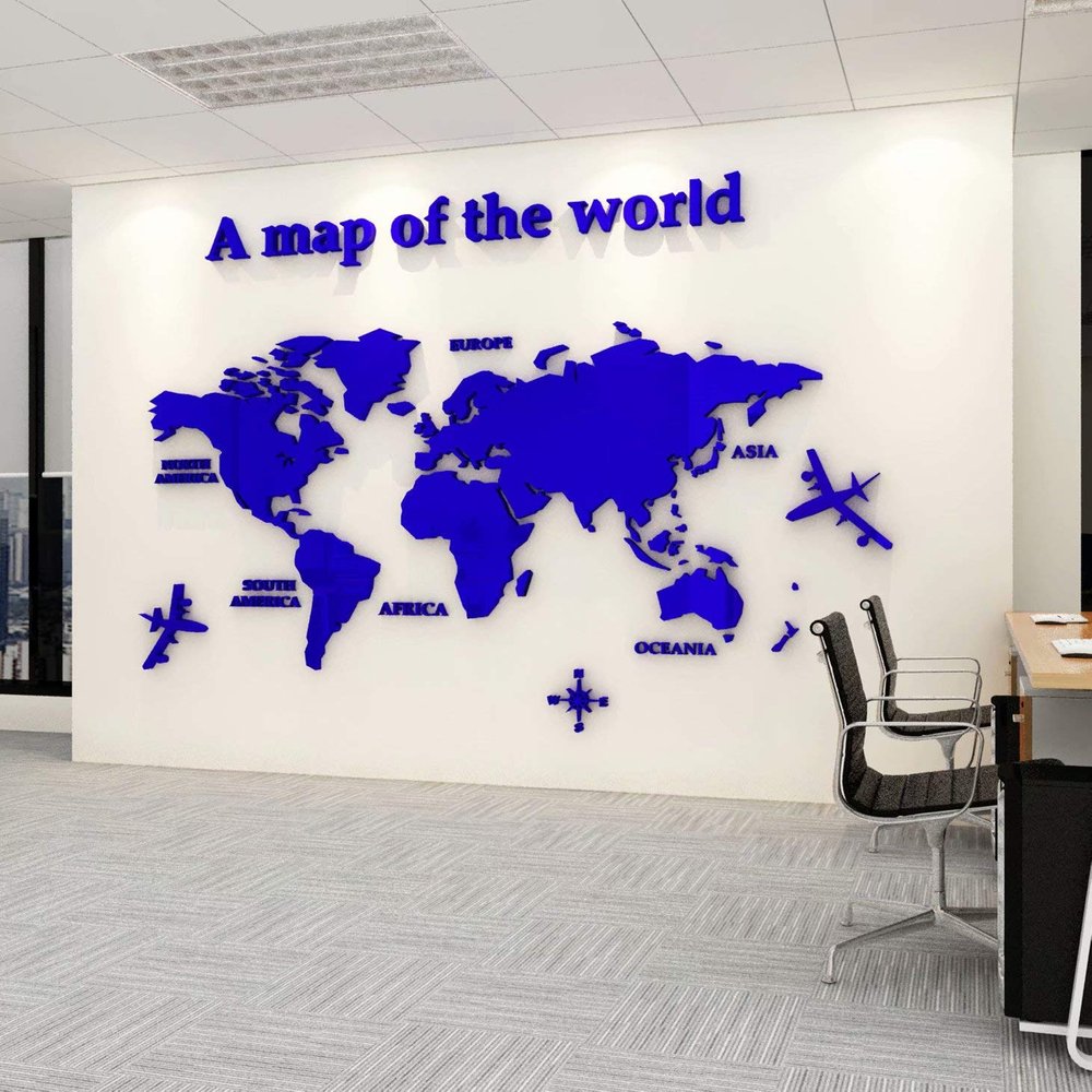3D Wall Stickers - DIY World Map Wall Decal Sticker Murals - Blue, L: 180x100 cm