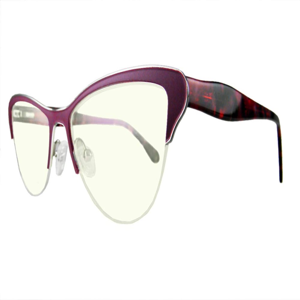 Circleperson women cat eye Computer Reading glasses spring hinges half-rimless Block blue light (Violet red+Block blue light lens, 2)