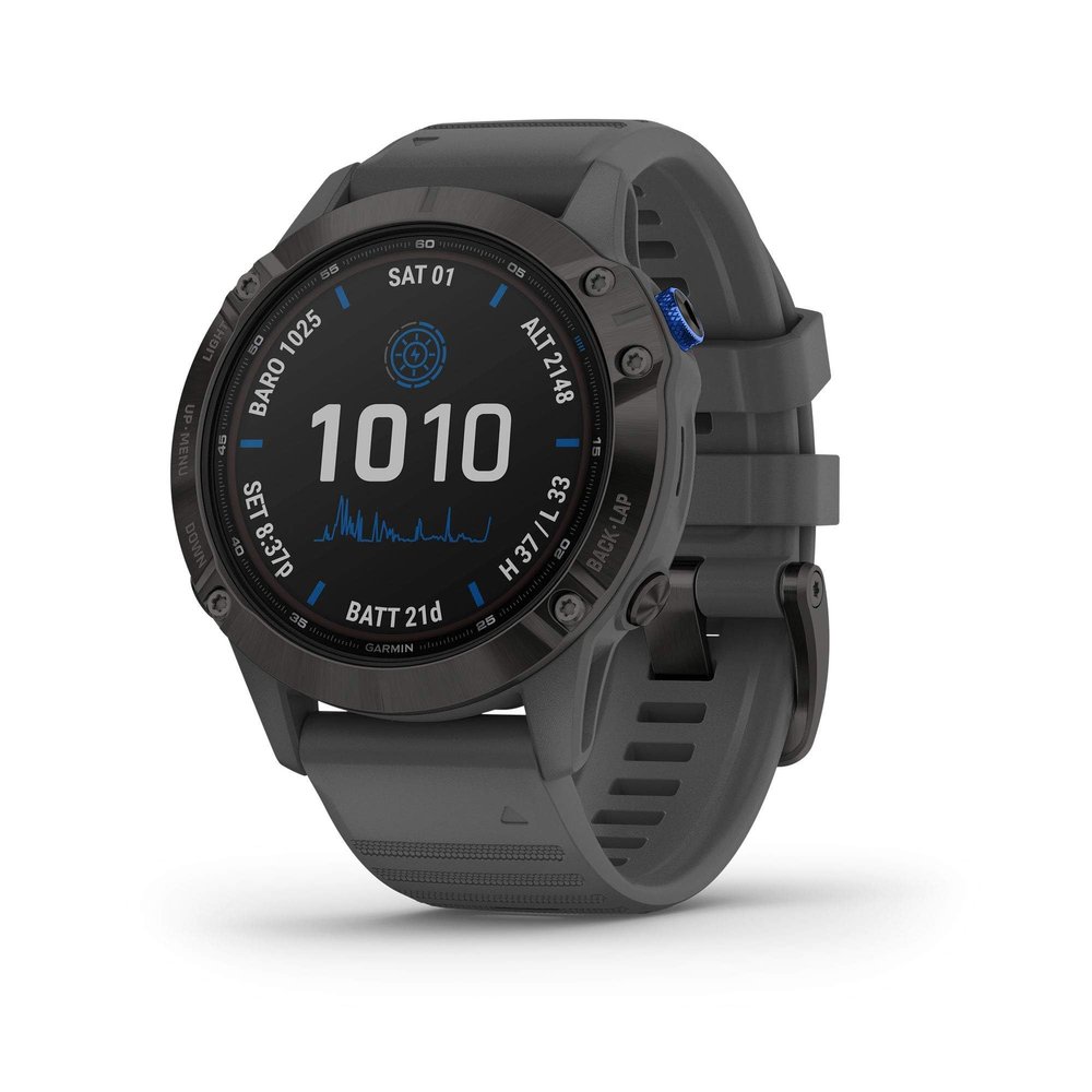 Garmin Fenix 6 Pro Solar (Renewed) (GPS,1.4 inches) Solar-Powered Multisport, Advanced Training Features and Data, Black with Slate Gray Band