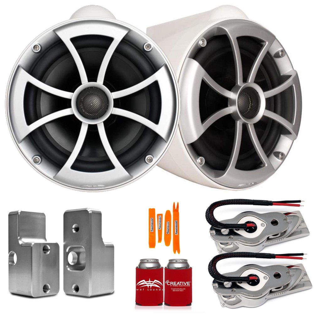 Wet Sounds ICON8W-SBM 8" White Swivel Tower Speakers with Nautique G Tower Adapters