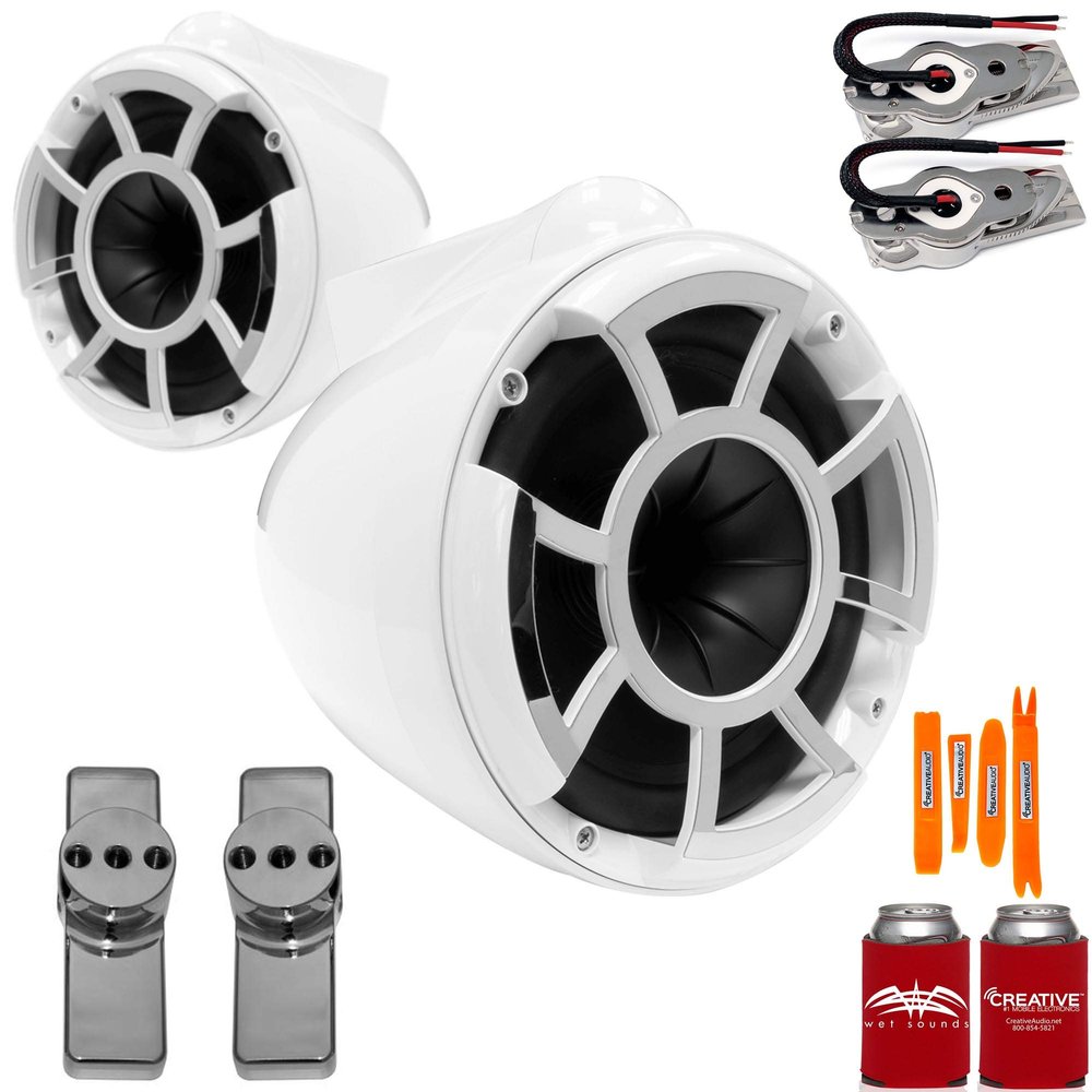 Wet Sounds for Nautique FC5 Towers - REV8 8" White Swivel Mount Tower Speakers & Upper Nautique Tower Adapters