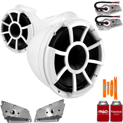 Wet Sounds for Nautique FC5 Towers - REV10 10" White Swivel Mount Tower Speakers & Lower Nautique Tower Adapters