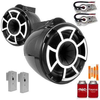 Wet Sounds REV8B-SBM 8" Black Swivel Tower Speakers with 2019+ Nautique Flight Control Tower Actuated (FCTA) Adapters