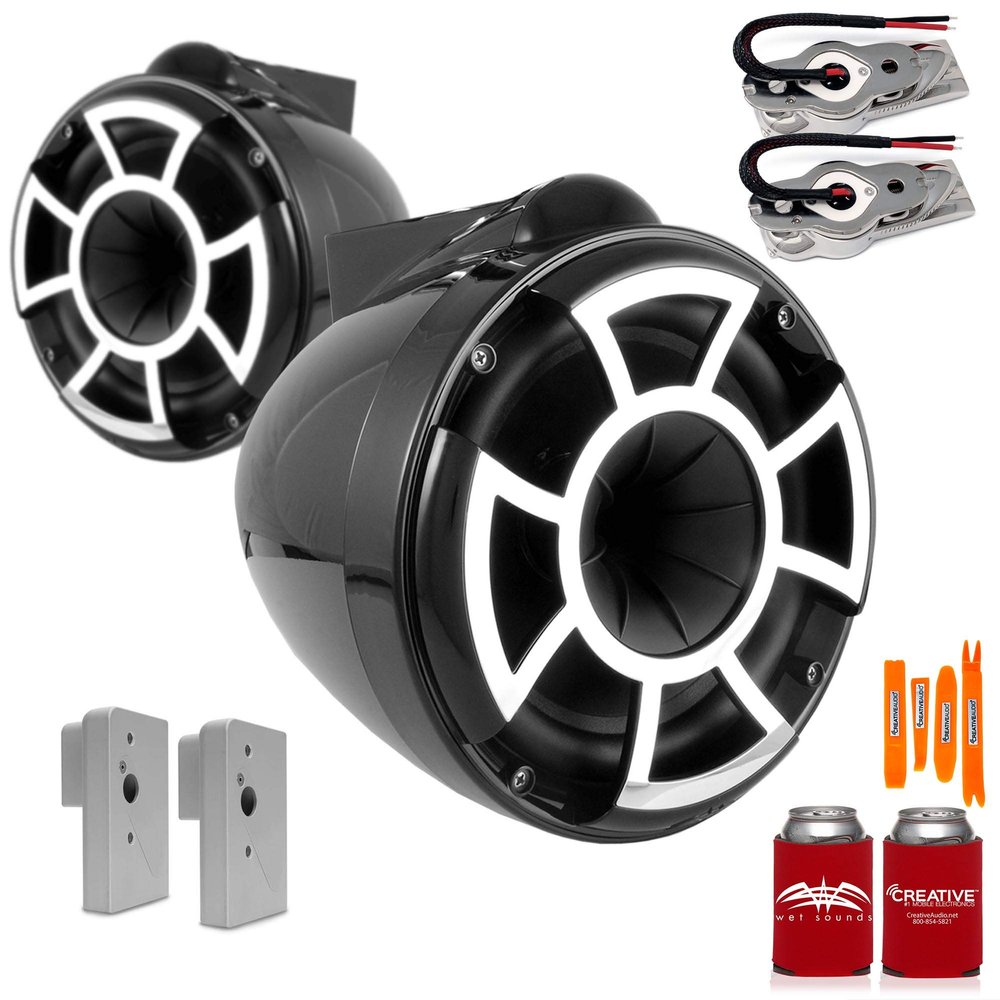 Wet Sounds REV8B-SBM 8" Black Swivel Tower Speakers with 2019+ Nautique Flight Control Tower Actuated (FCTA) Adapters