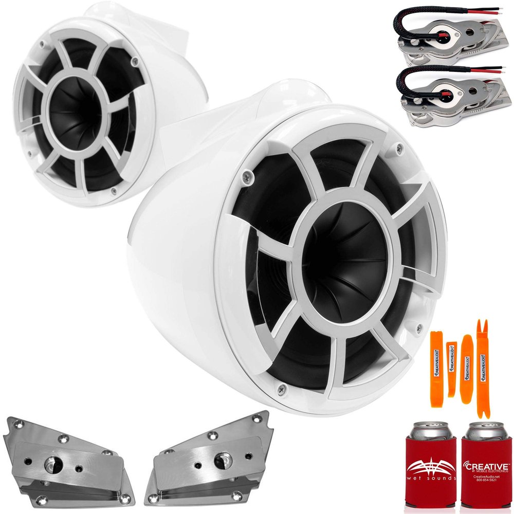 Wet Sounds for Nautique FC5 Towers - REV8 8" White Swivel Mount Tower Speakers & Lower Nautique Tower Adapters