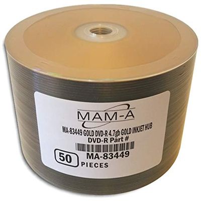 50-Pak MAM-A (Mitsui) Gold Inkjet Hub/Gold 8X ARCHIVAL Gold DVD-R's (#83449)