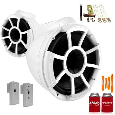 Wet Sounds REV10W-X 10" White Fixed Tower Speakers with 2019+ Nautique Flight Control Tower Actuated (FCTA) Adapters