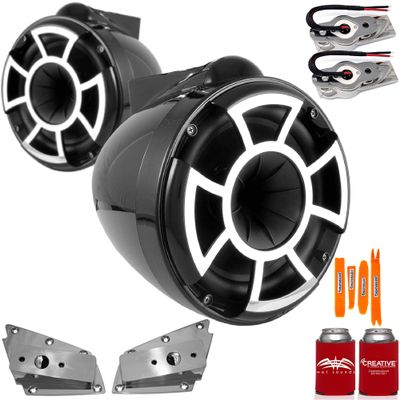Wet Sounds for Nautique FC5 Towers - REV8 8" Black Swivel MountTower Speakers & Lower Nautique Tower Adapters