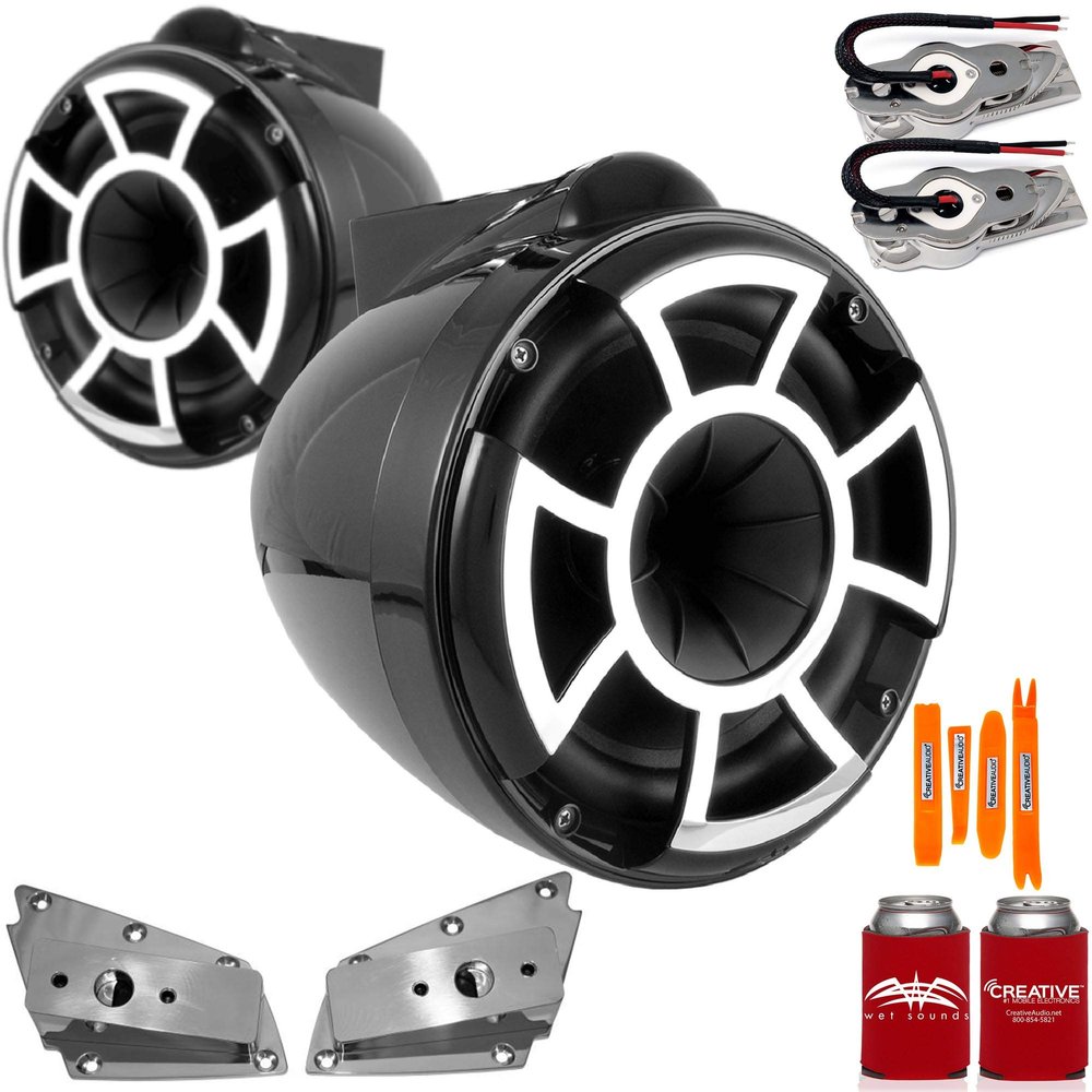 Wet Sounds for Nautique FC5 Towers - REV8 8" Black Swivel MountTower Speakers & Lower Nautique Tower Adapters