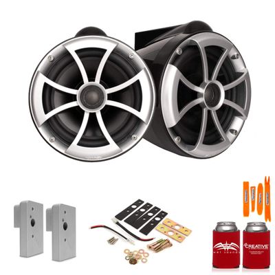Wet Sounds ICON8B-X 8" Black Fixed Tower Speakers with 2019+ Nautique Flight Control Tower Actuated (FCTA) Adapters