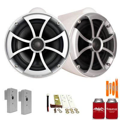 Wet Sounds ICON8W-X 8 in White Tower Speaker Adapter Bundle