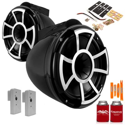 Wet Sounds REV10B-X 10" Black Fixed Tower Speakers with 2019+ Nautique Flight Control Tower Actuated (FCTA) Adapters