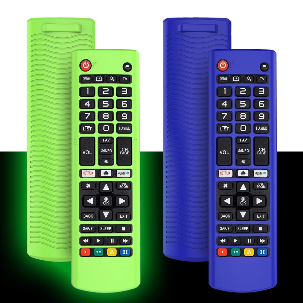 2Pack Silicone Case for LG AKB75095307 AKB75375604 AKB74915305 Remote, Alquar Shockproof Anti-Lost Remote Cover Holder Skin Sleeve Protector for LG Smart TV Remote Control (Glow Green+Blue)