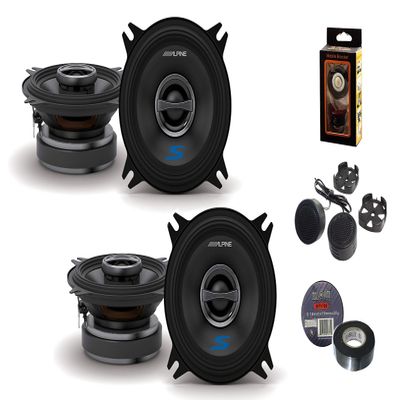 Alpine 2X S-S40 S-Series 4-inch Coaxial 2-Way Speakers (Pair) - Contains 4x6 Adapter Plate Bundle