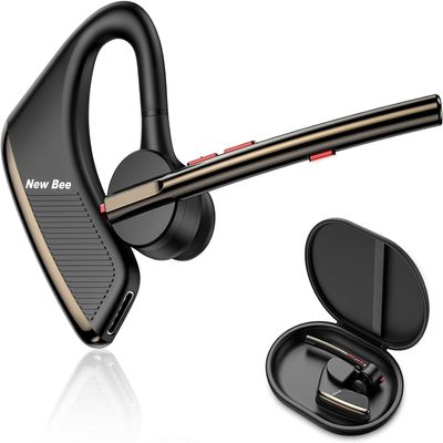 New Bee Bluetooth Earpiece V5.2 Wireless Bluetooth Headset 24Hrs Talktime CVC8.0 Dual Mic Noise Cancelling for iPhone/Android/Driver/Business/Office(Black)
