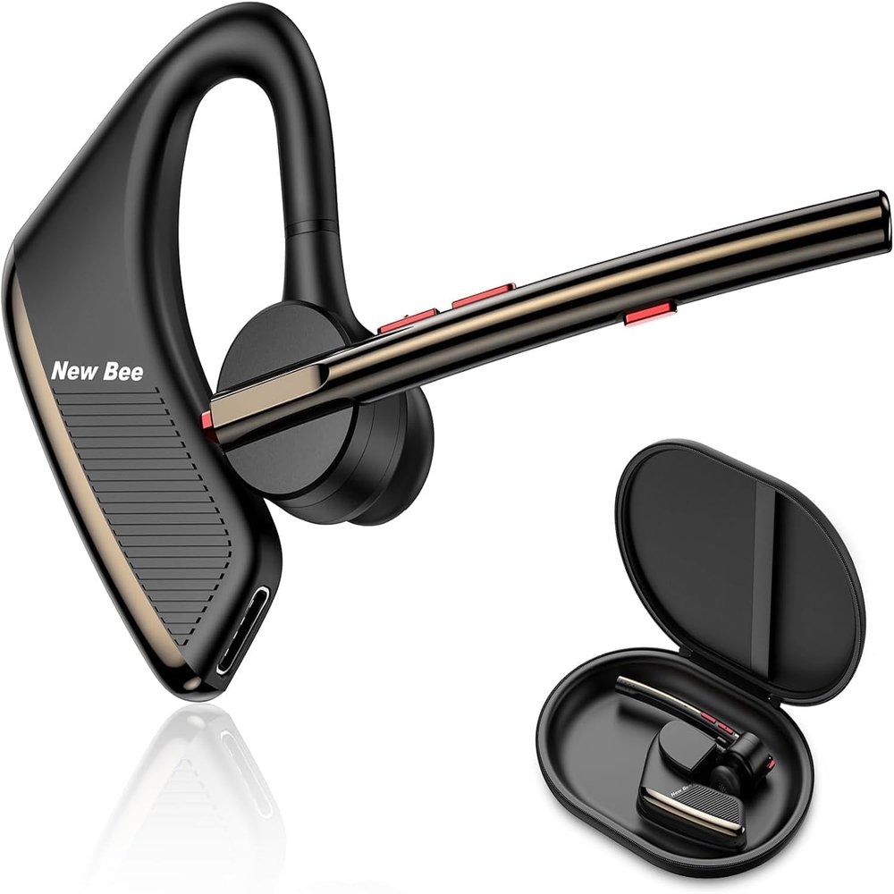 New Bee Bluetooth Earpiece V5.2 Wireless Bluetooth Headset 24Hrs Talktime CVC8.0 Dual Mic Noise Cancelling for iPhone/Android/Driver/Business/Office(Black)